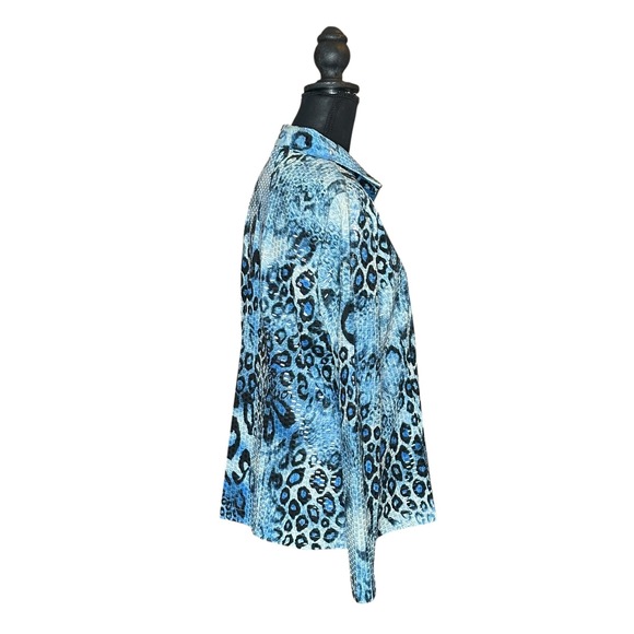 Exclusively Misook Blue Leopard Animal Print Zip Jacket Textured Squares Small - Picture 2 of 6